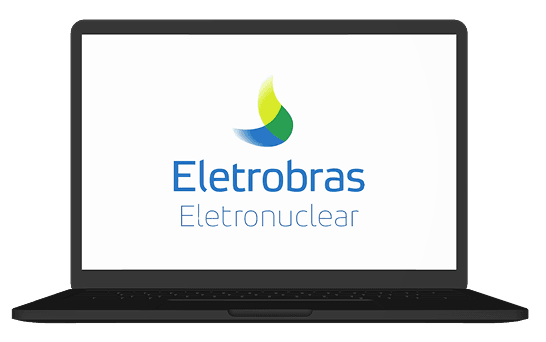 imagem de um mockup de notebook com a logo da eletrobras no fundo de tela